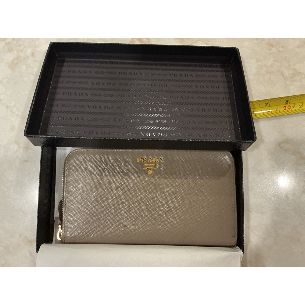 Prada Saffiano Metal Zip Around Continental long Wallet Argilla Gold‎ Hardware